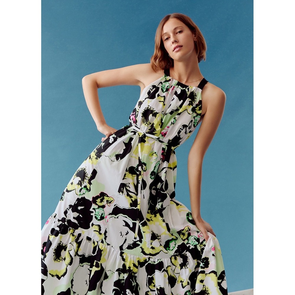 Anthropologie Peter Som Floral Tiered Maxi Dress Black Green Yellow XS NWT